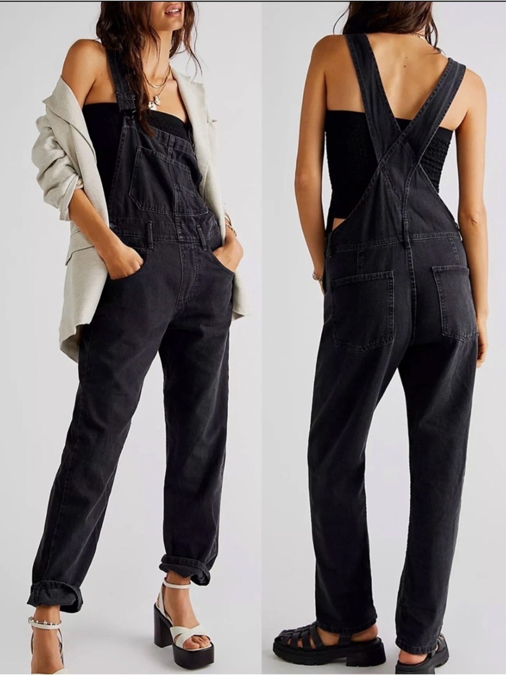 We The Free Free People Black Denim Overalls XS Boho Grunge Gorpcore